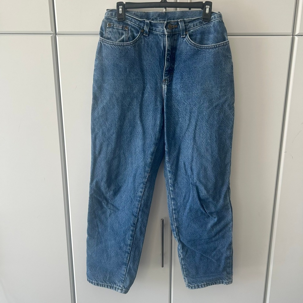 LL Bean Vintage Flannel Lined Jeans Denim High Rise Mom Jeans USA Made 27x26